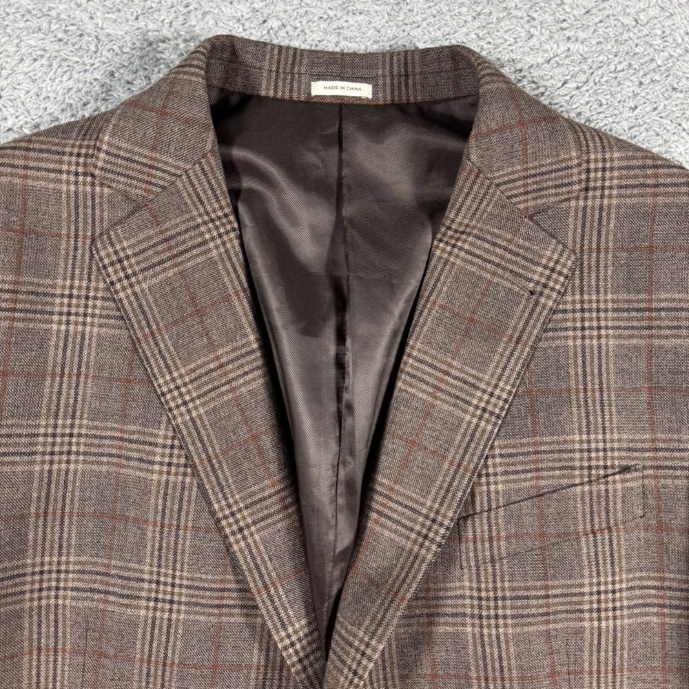 Joseph Abboud Glen Check Plaid Wool Blazer Jacket Sport‎ Coat Mens 44 Brown
